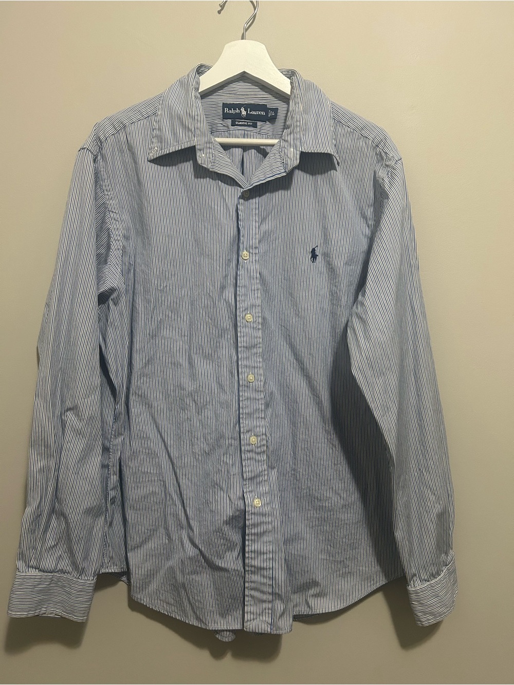 Ralph Lauren Blue and White Pinstripe Button-Down Shirt Y2K